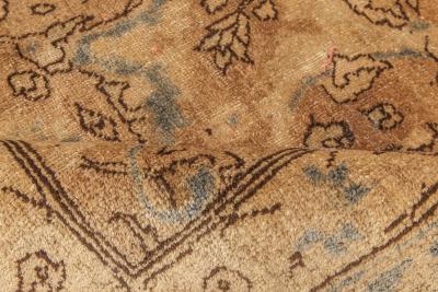 Antique Persian Tabriz Floral Light Brown and Blue Handwoven Wool Rug
