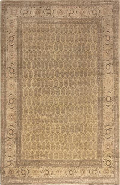 Antique Persian Tabriz Golden Beige Brown Handwoven Wool Rug