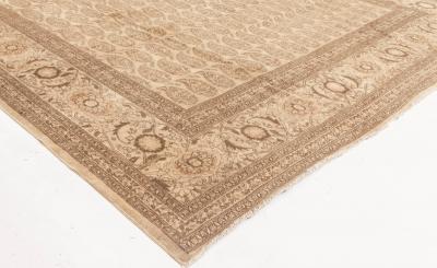 Antique Persian Tabriz Golden Beige Brown Handwoven Wool Rug