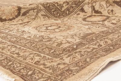 Antique Persian Tabriz Golden Beige Brown Handwoven Wool Rug