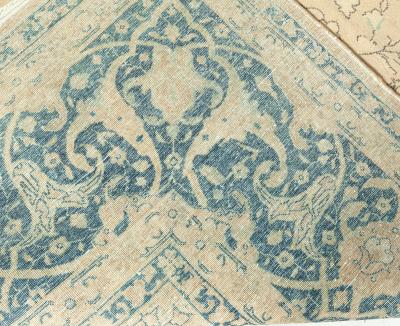 Antique Persian Tabriz Green Beige Brown Handmade Wool Rug