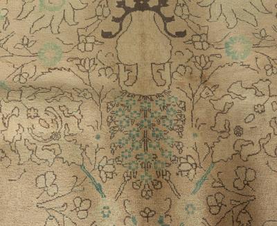 Antique Persian Tabriz Green Beige Brown Handmade Wool Rug