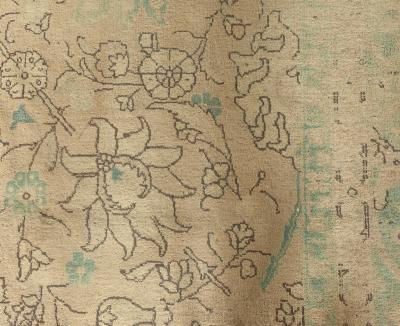Antique Persian Tabriz Green Beige Brown Handmade Wool Rug