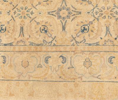 Antique Persian Tabriz Inky Blue Soft Yellow Beige Hand Knotted Wool Rug