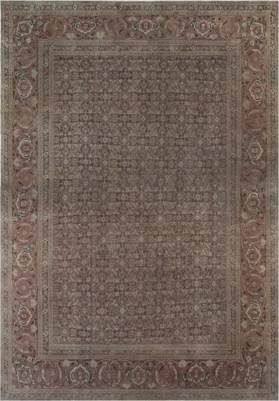 Antique Persian Tabriz Pink Handmade Wool Carpet