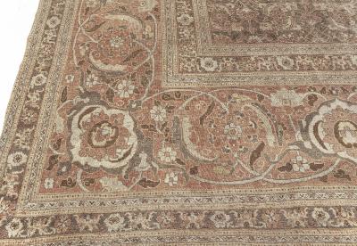 Antique Persian Tabriz Pink Handmade Wool Carpet