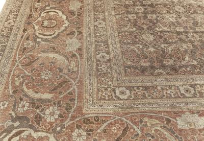 Antique Persian Tabriz Pink Handmade Wool Carpet