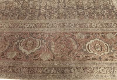 Antique Persian Tabriz Pink Handmade Wool Carpet