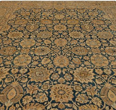 Antique Persian Tabriz Royal Blue and Caramel Wool Rug