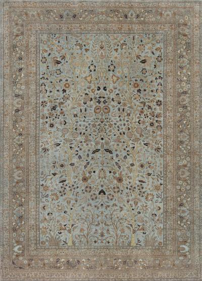 Antique Persian Tabriz Rug in Blue Brown Gold
