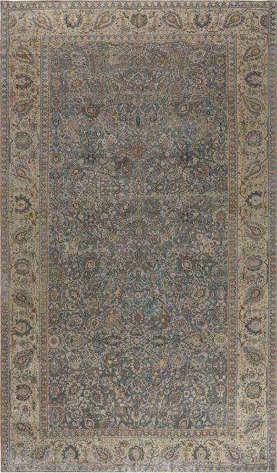 Antique Persian Tabriz Rug in Blue and Brown