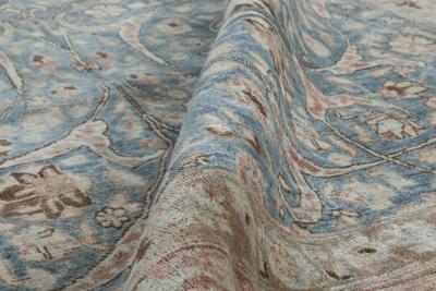 Antique Persian Tabriz Rust Beige and Gray Blue Handwoven Wool Carpet