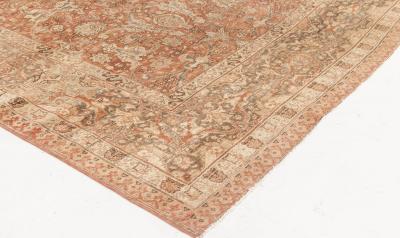 Antique Persian Tabriz Taupe Camel and Red Handmade Wool Rug