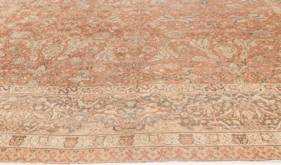 Antique Persian Tabriz Taupe Camel and Red Handmade Wool Rug
