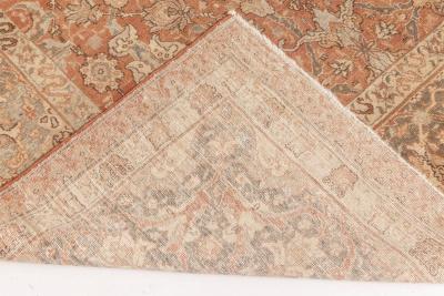 Antique Persian Tabriz Taupe Camel and Red Handmade Wool Rug