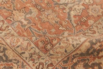 Antique Persian Tabriz Taupe Camel and Red Handmade Wool Rug