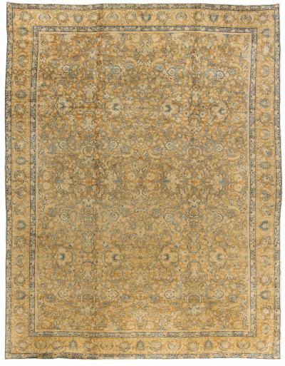 Antique Persian Tabriz Yellow Blue Handmade Wool Rug