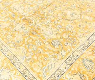 Antique Persian Tabriz Yellow Blue Handmade Wool Rug