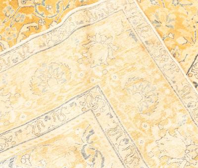 Antique Persian Tabriz Yellow Blue Handmade Wool Rug