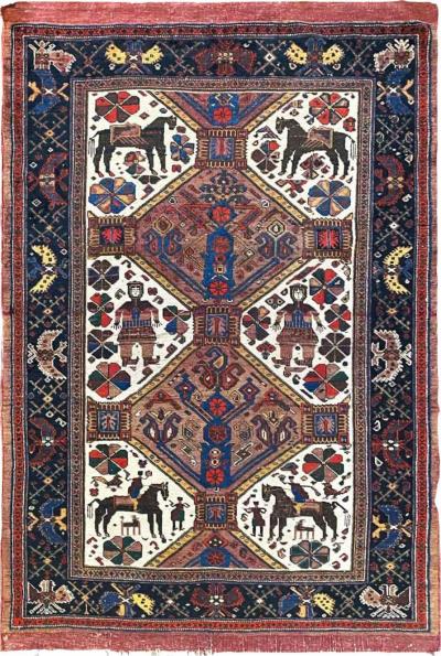 Antique Persian Tribal Afshar Pictorial Rug C 1880s