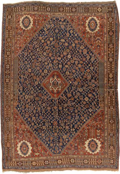 Antique Persian Tribal Khamseh Rug 4 10 x 7 4 