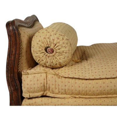 Antique Petite Louis XV Carved Walnut Bench W Down Cushion