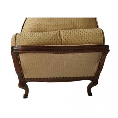 Antique Petite Louis XV Carved Walnut Bench W Down Cushion