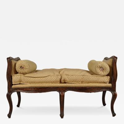 Antique Petite Louis XV Carved Walnut Bench W Down Cushion