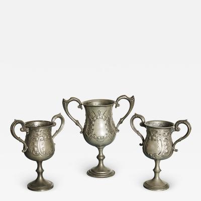 Antique Pewter Garniture Set of Presentation Cups