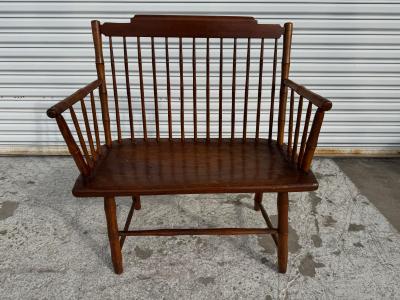 Antique Pine Spindle Back Windsor Style Bench with Arms