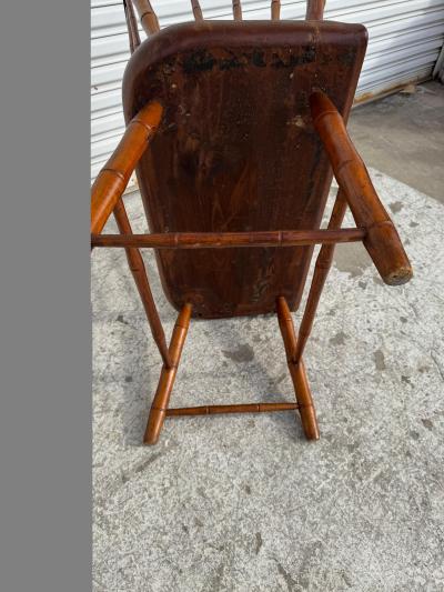 Antique Pine Spindle Back Windsor Style Bench with Arms