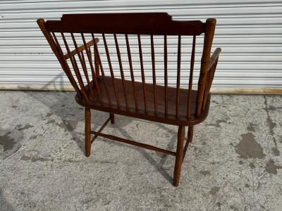 Antique Pine Spindle Back Windsor Style Bench with Arms