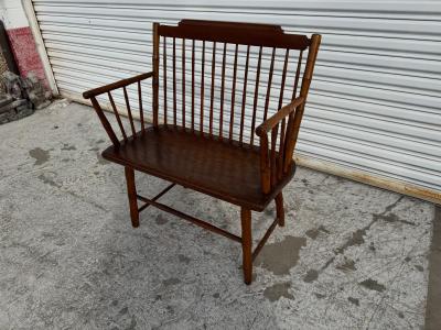 Antique Pine Spindle Back Windsor Style Bench with Arms