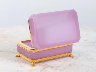 Antique Pink Opaline Rectangular box with Brass Mounts France 1890s