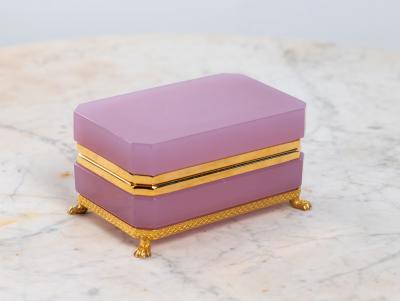 Antique Pink Opaline Rectangular box with Brass Mounts France 1890s