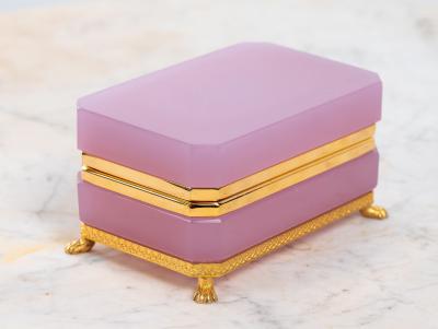 Antique Pink Opaline Rectangular box with Brass Mounts France 1890s
