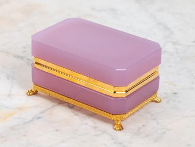 Antique Pink Opaline Rectangular box with Brass Mounts France 1890s