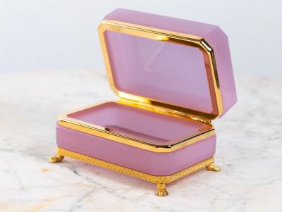 Antique Pink Opaline Rectangular box with Brass Mounts France 1890s