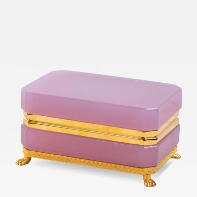 Antique Pink Opaline Rectangular box with Brass Mounts France 1890s