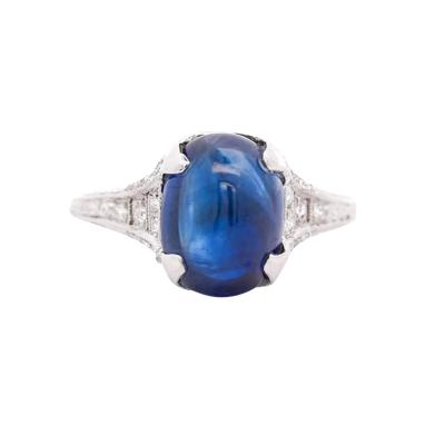 Antique Platinum 5 50 Carat Cabochon Cut Ceylon Sapphire Diamond Ring