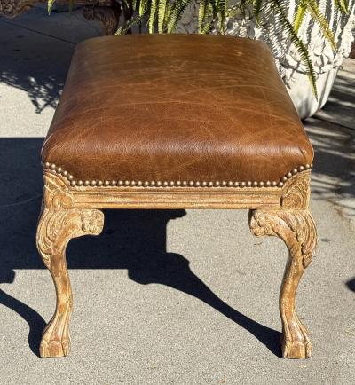 Antique Portuguese Picked Bench Leather Ottoman