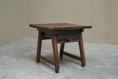 Antique Primitive Wabi Sabi Side Table with Drawer in Wood and Wrought Iron