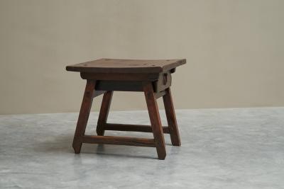 Antique Primitive Wabi Sabi Side Table with Drawer in Wood and Wrought Iron