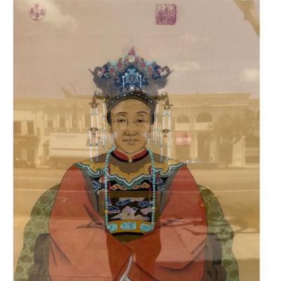 Antique Qing Dynasty Chinese Ancestor Life Size Female Portrait Painting