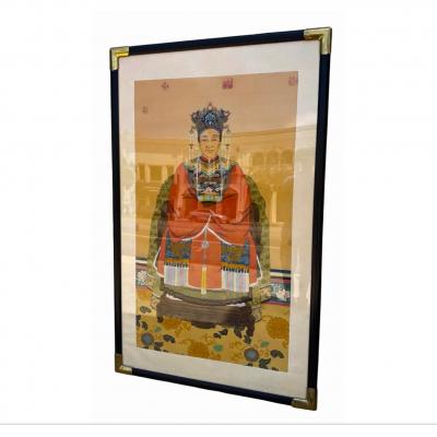 Antique Qing Dynasty Chinese Ancestor Life Size Female Portrait Painting