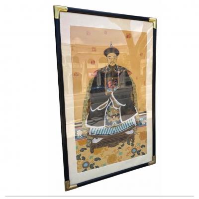 Antique Qing Dynasty Chinese Ancestor Life Size Male Portrait Painting