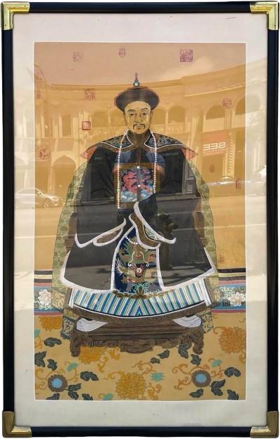 Antique Qing Dynasty Chinese Ancestor Life Size Male Portrait Painting