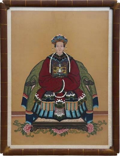 Antique Qing Dynasty Chinese Female Ancestor Portrait Painting