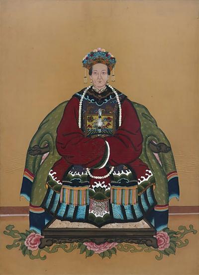 Antique Qing Dynasty Chinese Female Ancestor Portrait Painting