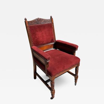 Antique Queen Victoria Regina Royal Armorial Crest Gothic Red Velvet Arm Chair